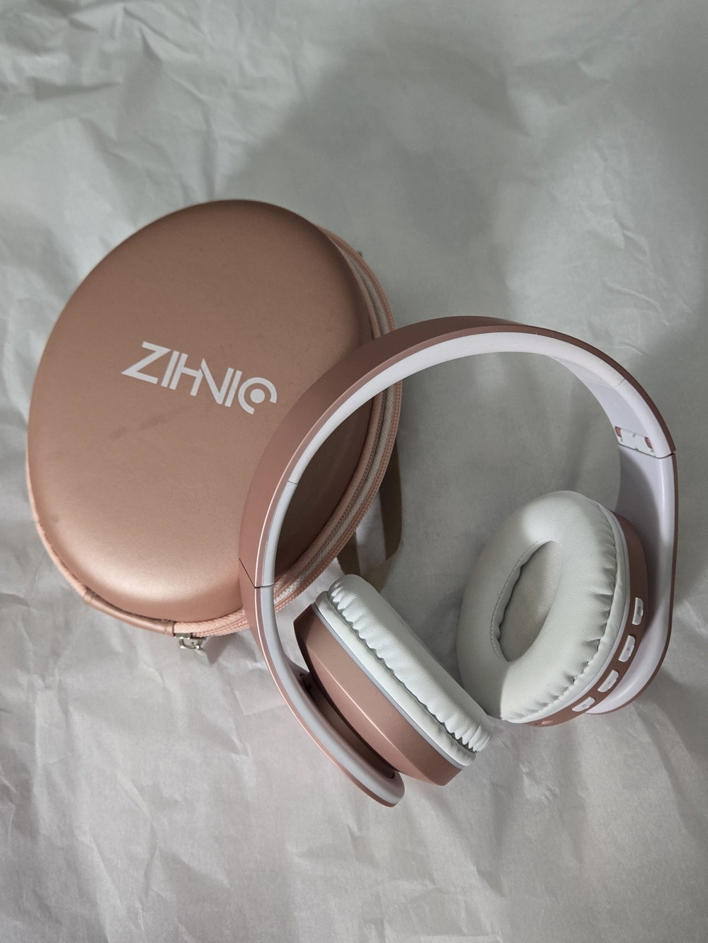 Rose Gold Wireless Over-Ear Headphones with Carry Case